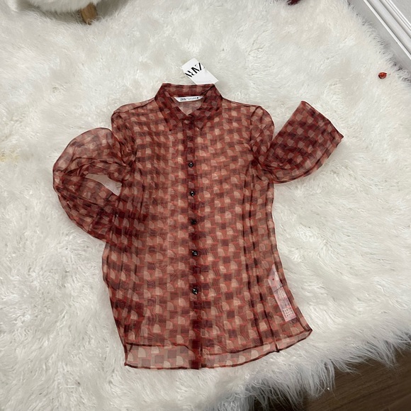 Zara print transparent shirt and wide cropped pants - Picture 11 of 12